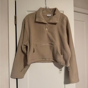 Tan Sherpa quarter zip pullover sweater